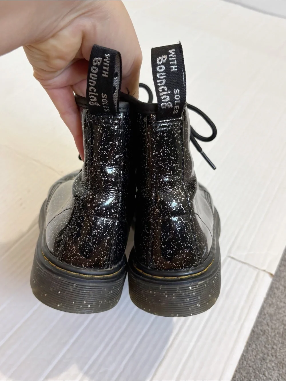 Dr. Martens 1460 Junior Glitter Lace Up Boots Size EU 36 Size 5 Black Cosmic